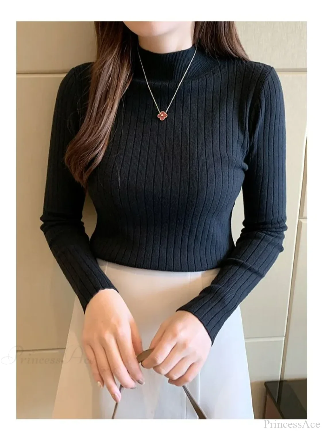 Mockneck Solid Cashmere Pullover Elegant Knit Top - Image 7