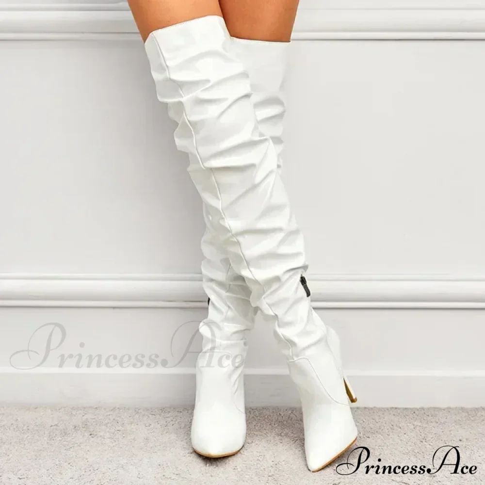 Modern Patent Leather Over-the-knee Boots with Elastic Detail - Image 10