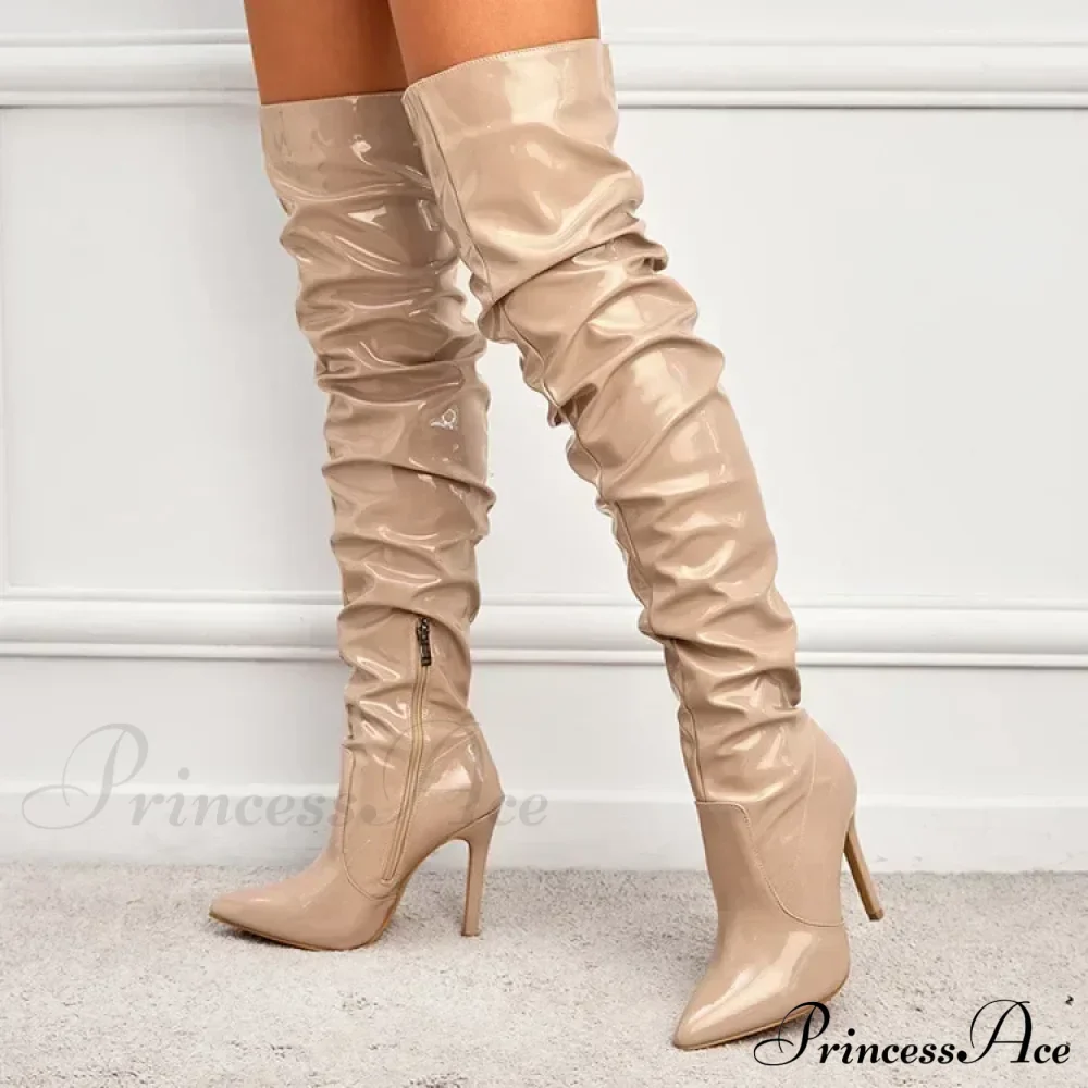 Modern Patent Leather Over-the-knee Boots with Elastic Detail - Image 7