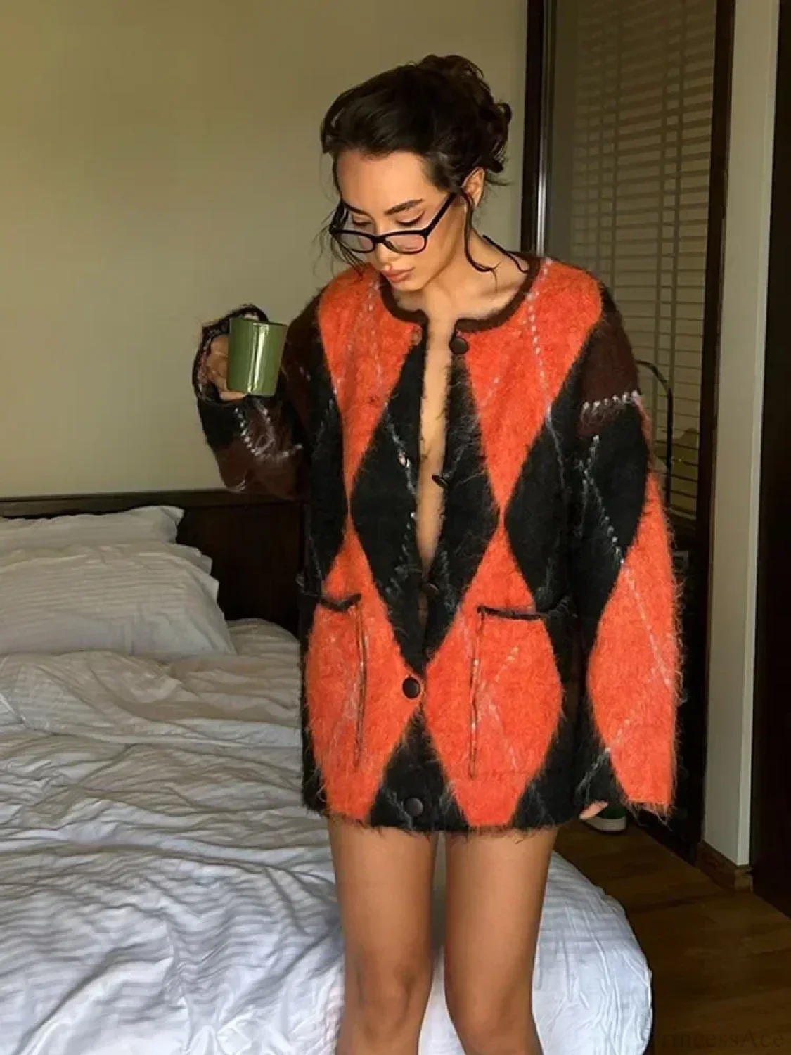 Mohair Contrast Pocket Loose Cardigan