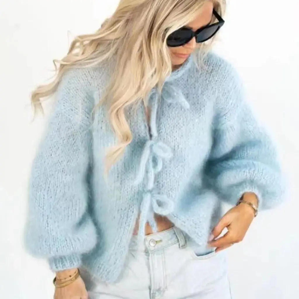 Mohair Soft Zip Tie Ivory Cardigan - Image 3