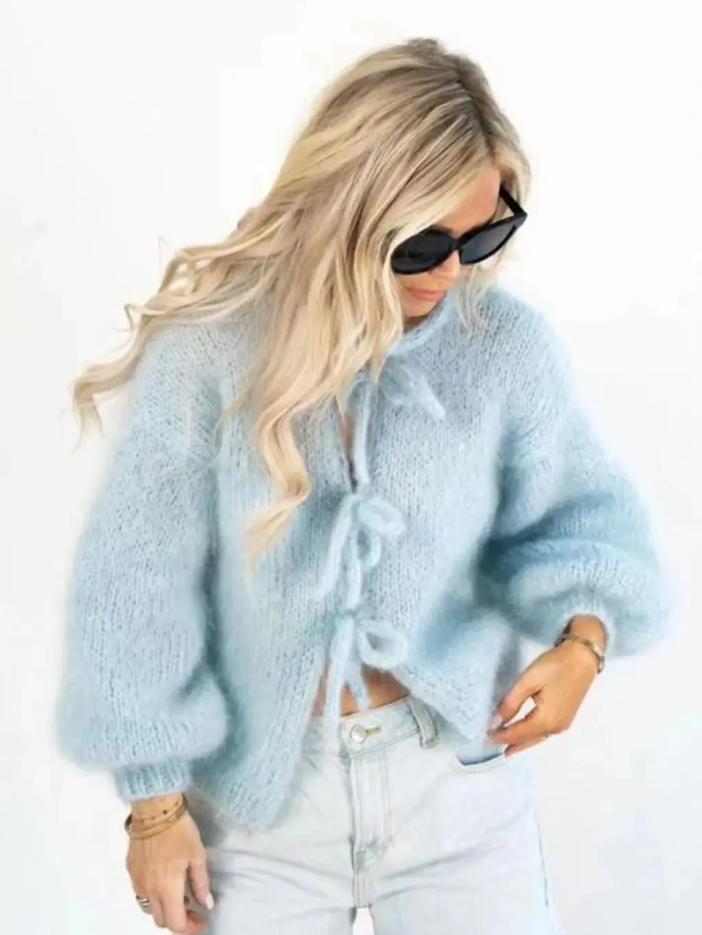 Mohair Soft Zip Tie Ivory Cardigan - Image 6