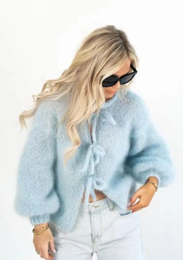 Mohair Soft Zip Tie Ivory Cardigan - Image 7