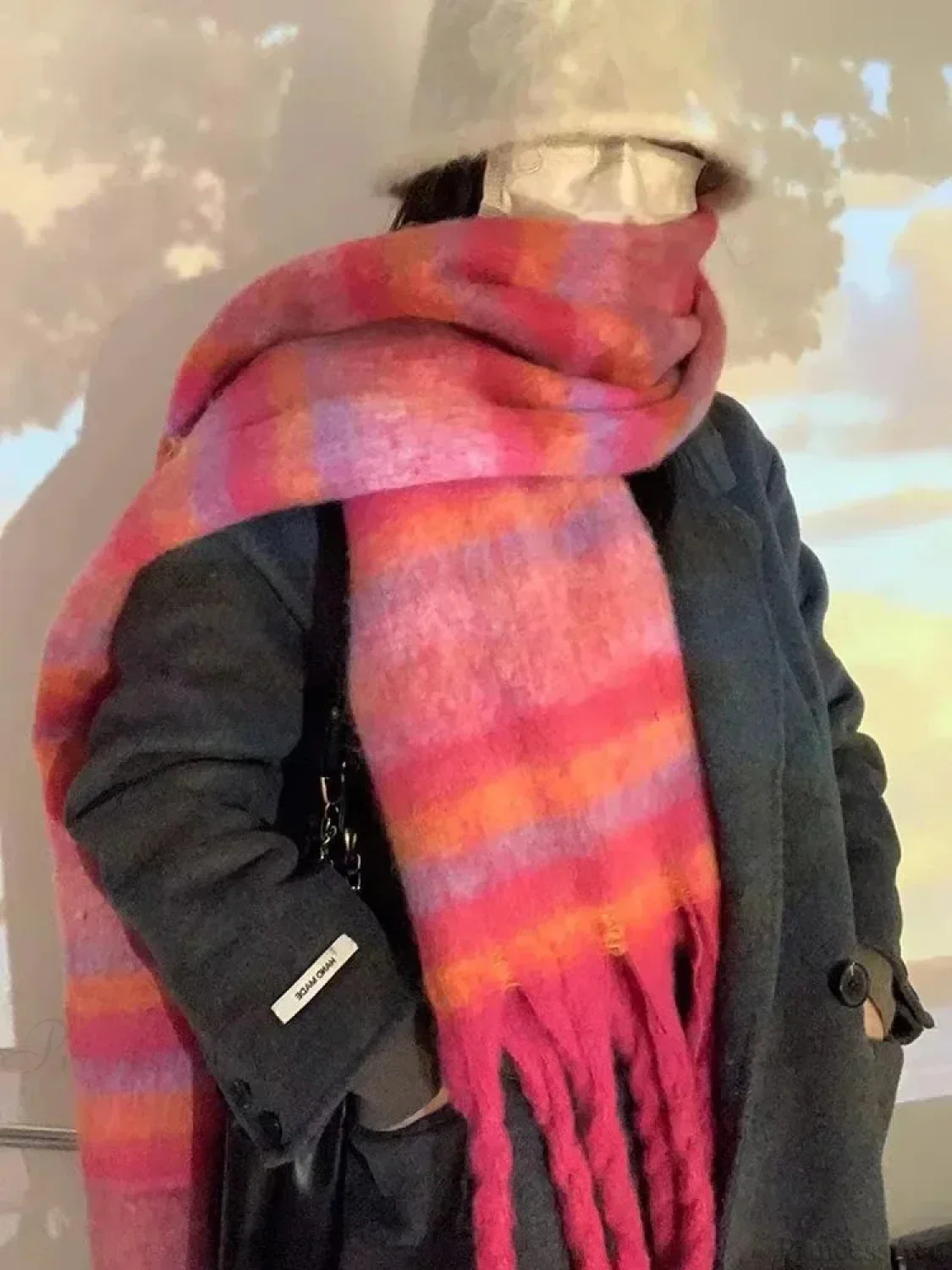 Mohair Winter Scarf - Solid Color, Thickened Wool, Fringed - Image 35