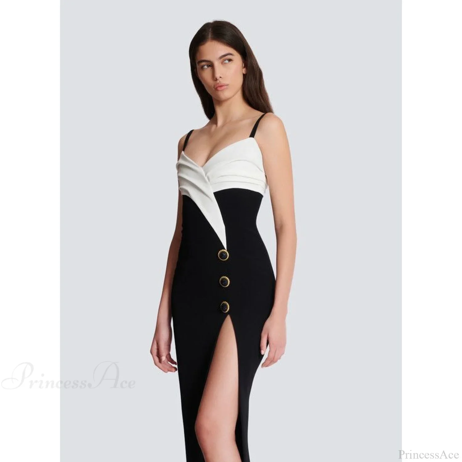 Monochrome Slit Satin Party Prom Dress - Image 2