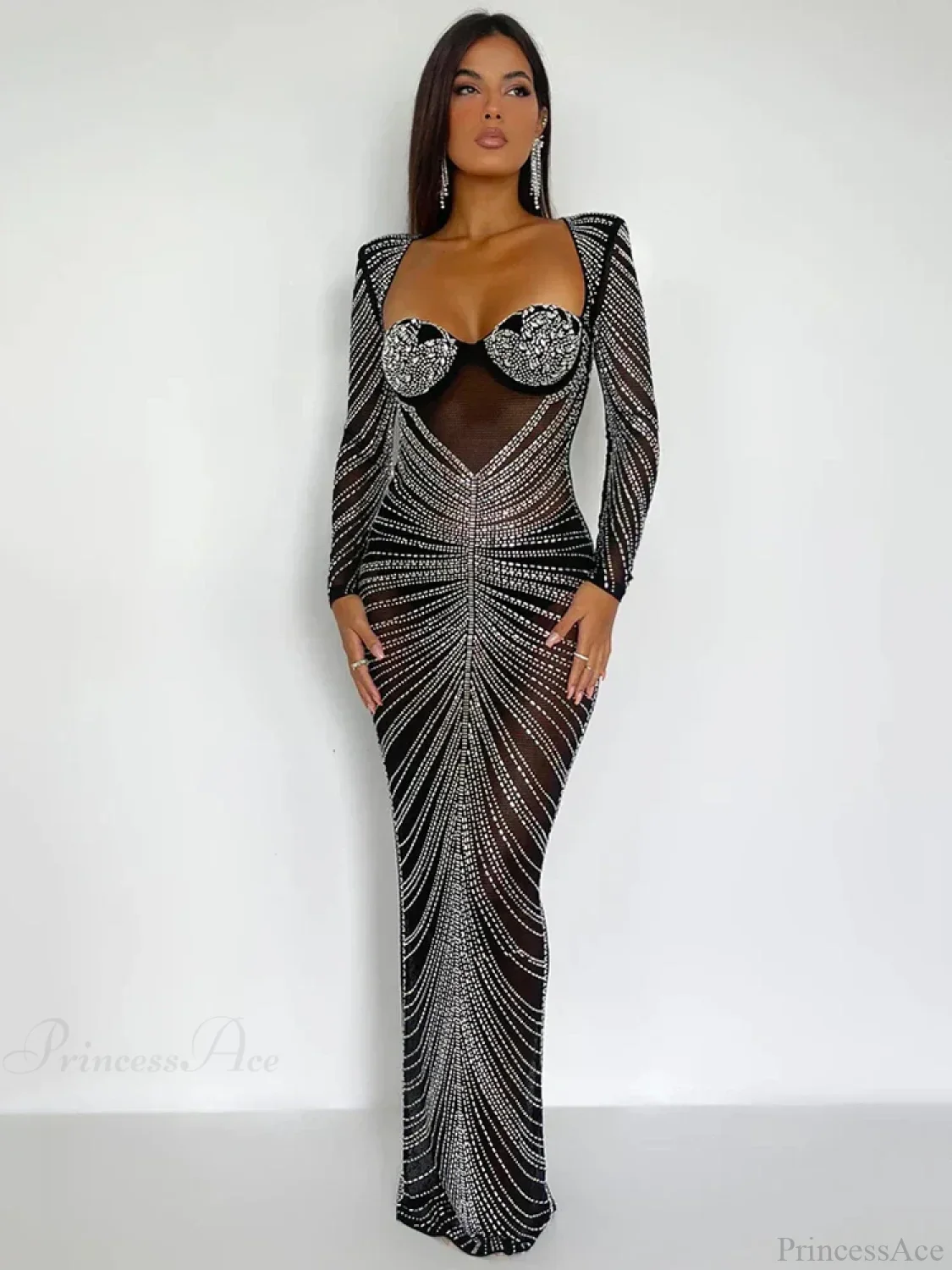 Mozision Glitter Mesh See Through Party Maxi Dress For Women Party Dress - Image 4