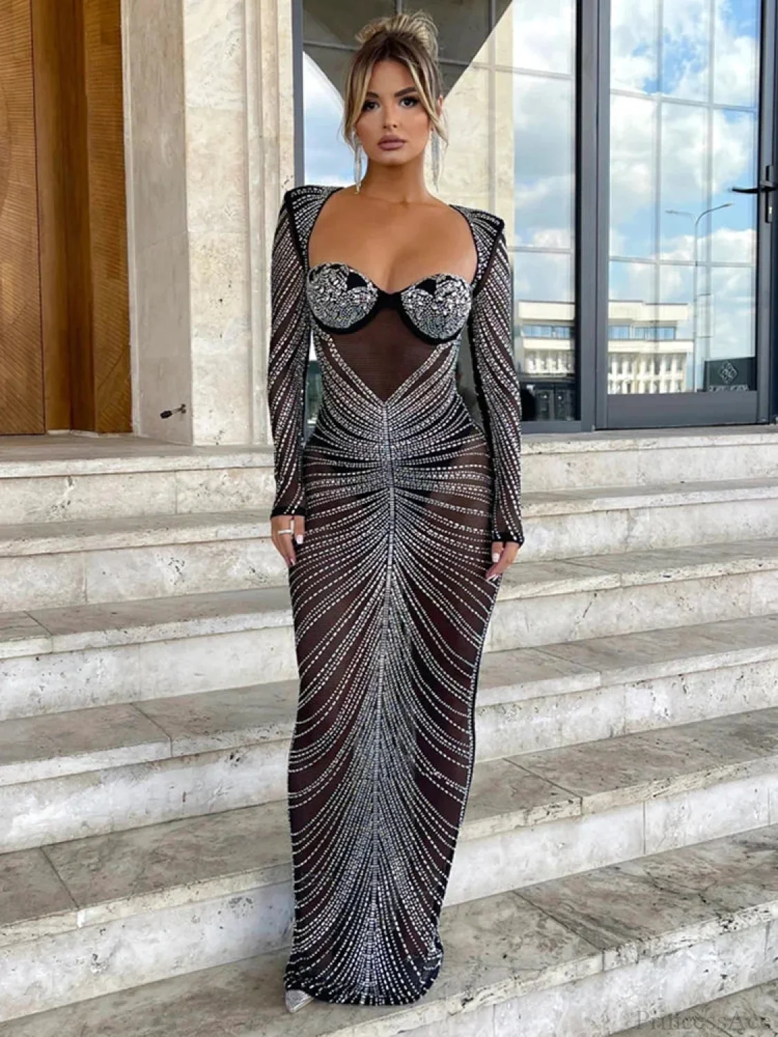 Mozision Glitter Mesh See Through Party Maxi Dress For Women Party Dress - Image 6