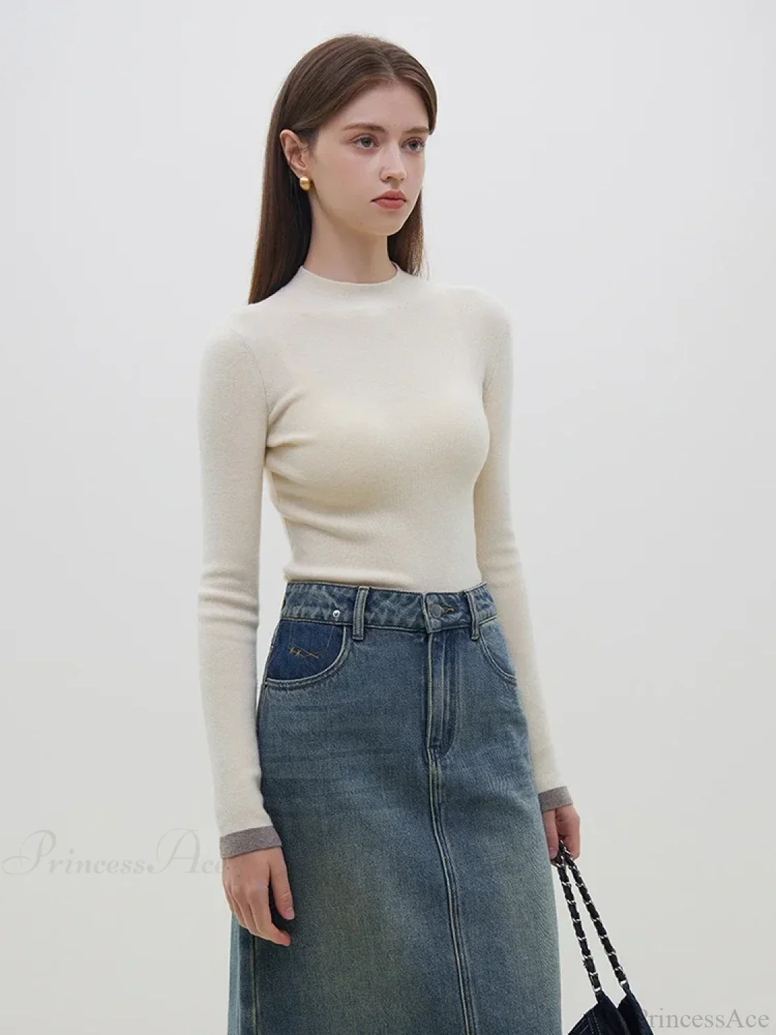 Multiple Colors Half Turtleneck Slim Knitted Sweater - Image 2