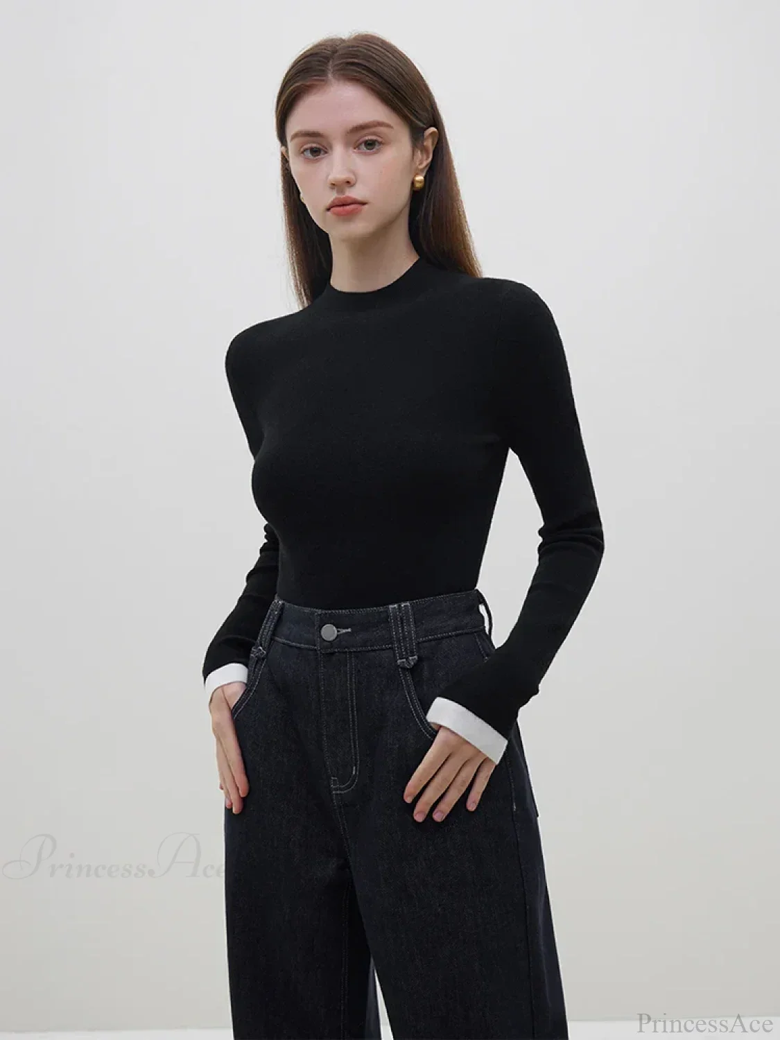 Multiple Colors Half Turtleneck Slim Knitted Sweater - Image 3