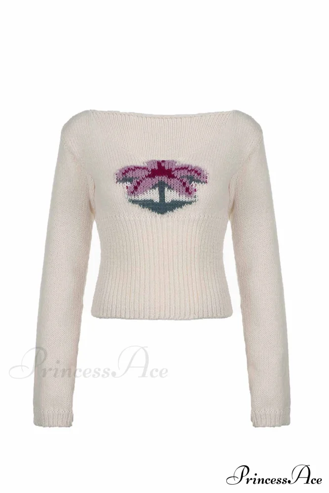 Neck Knitted U Flowered Sweater - Image 5