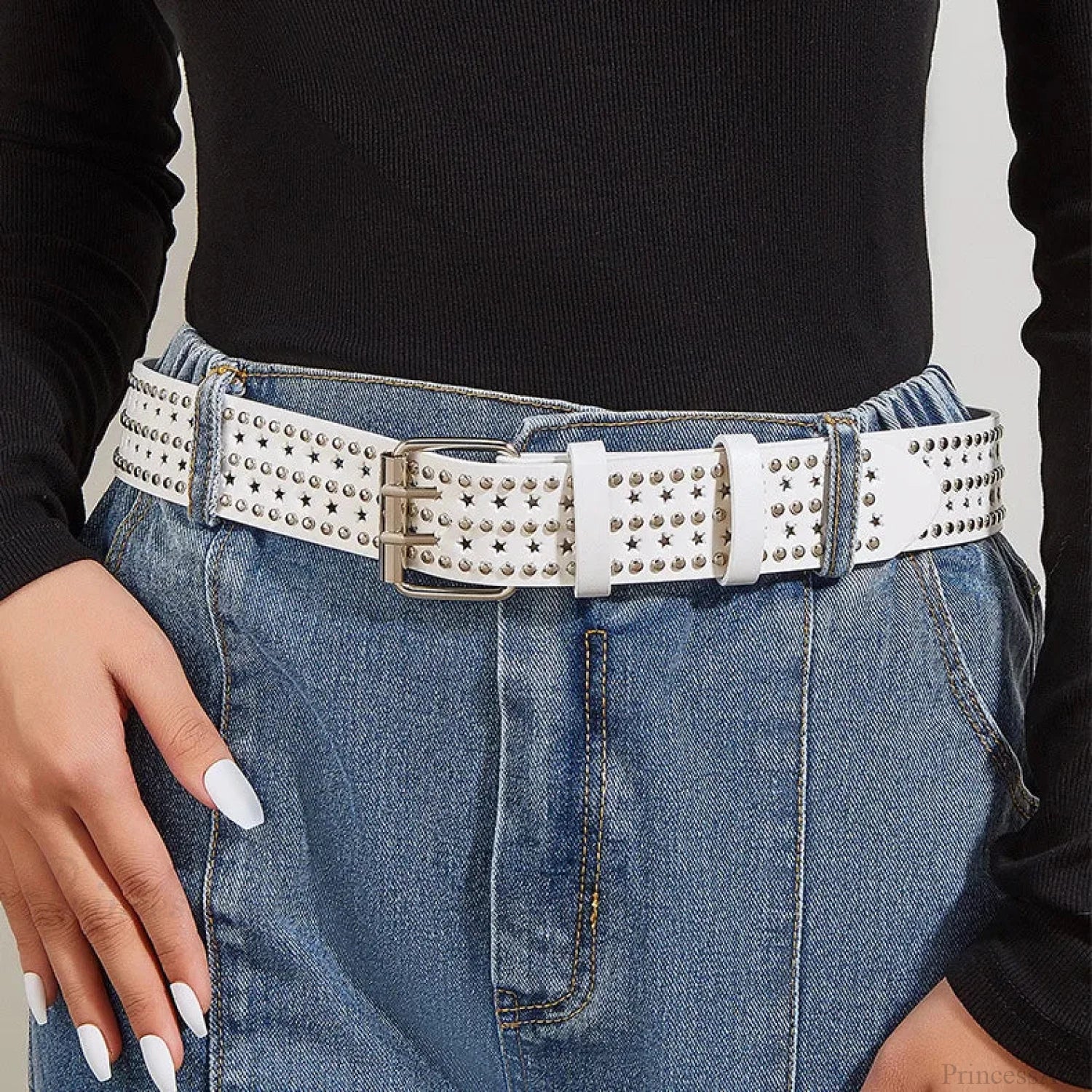 Neutral Gothic Empty Star Studded Belt - Image 2