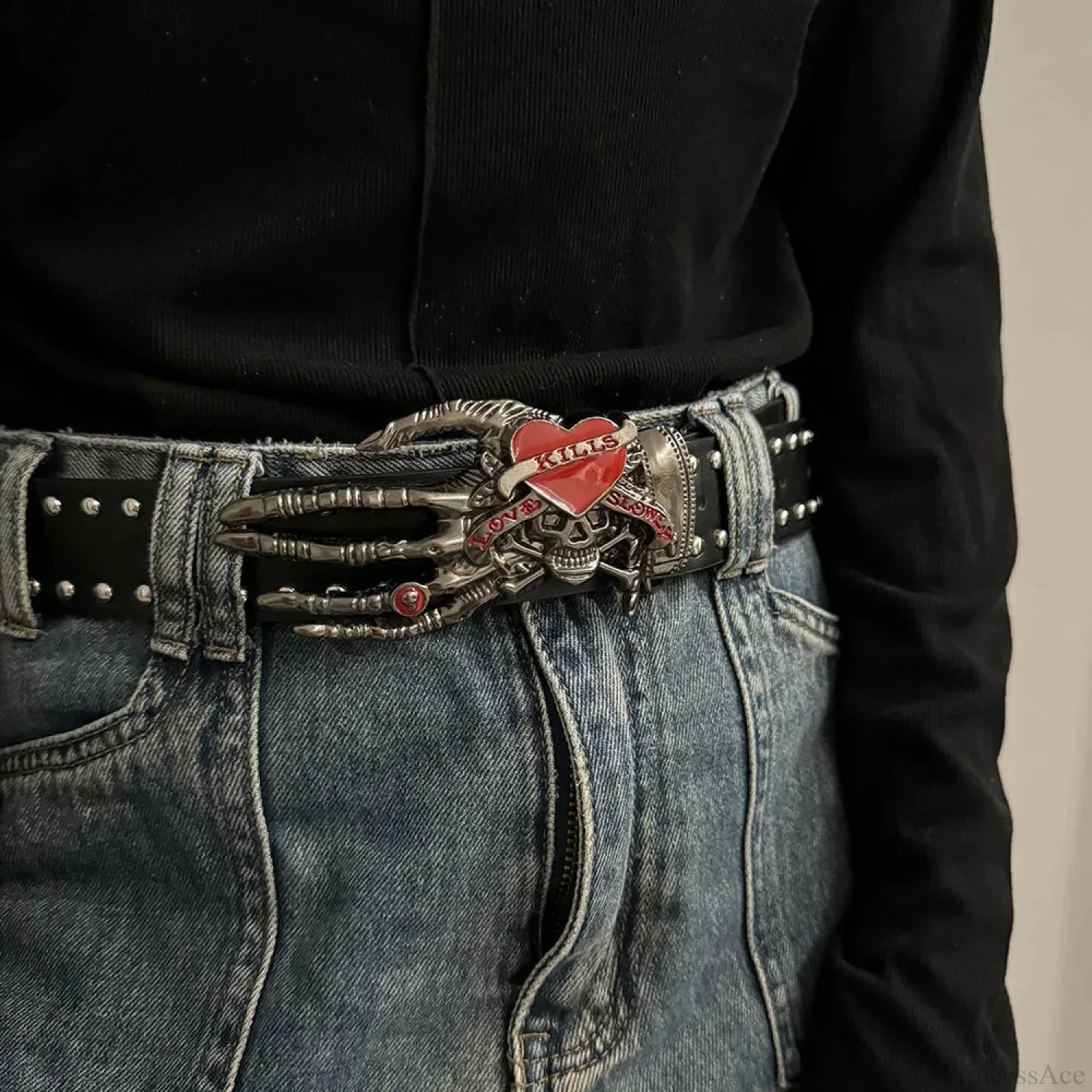 Neutral Gothic Skull Rivet Belt