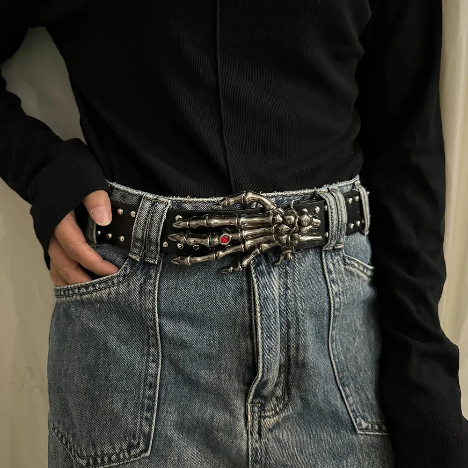 Neutral Gothic Skull Rivet Belt - Image 2