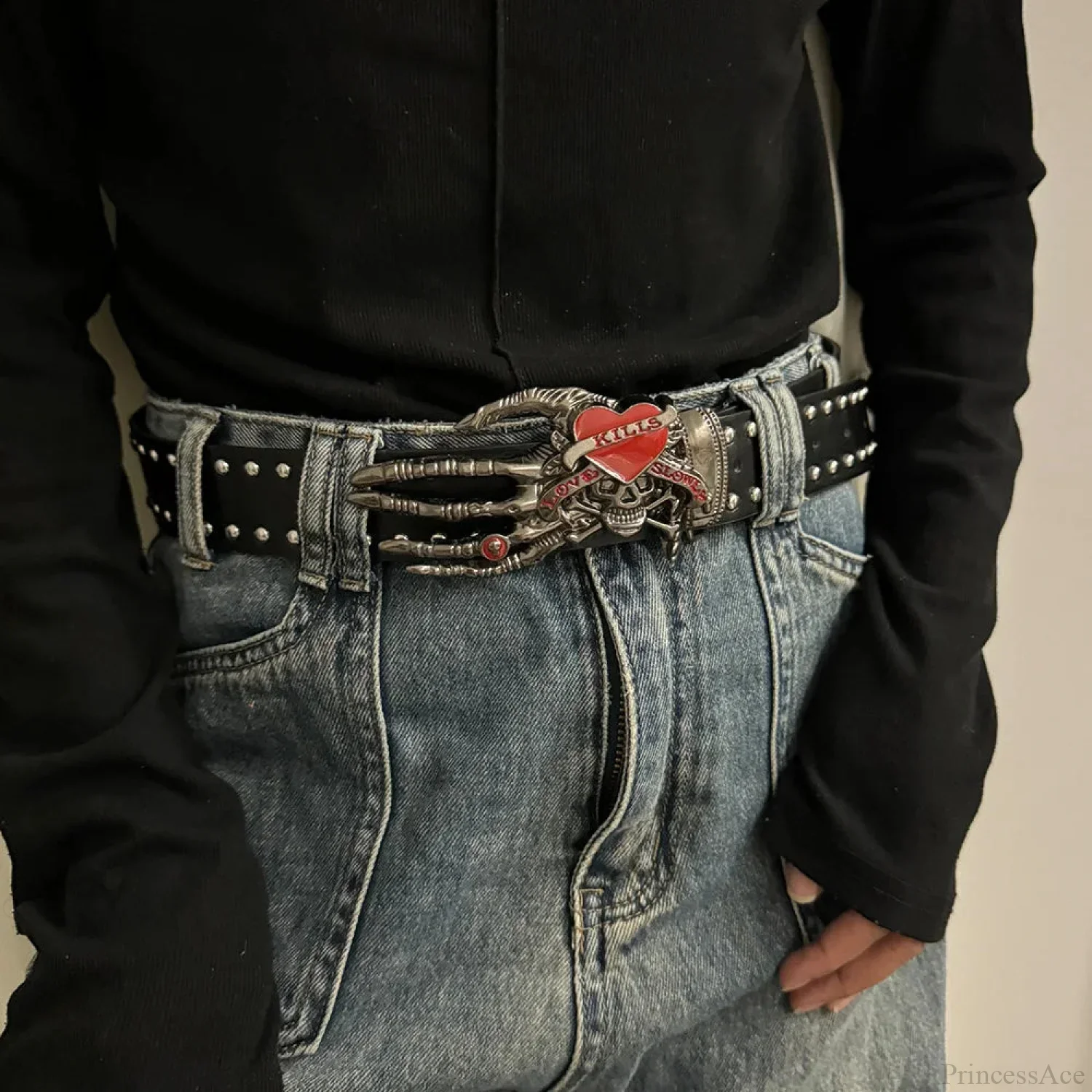 Neutral Gothic Skull Rivet Belt - Image 3