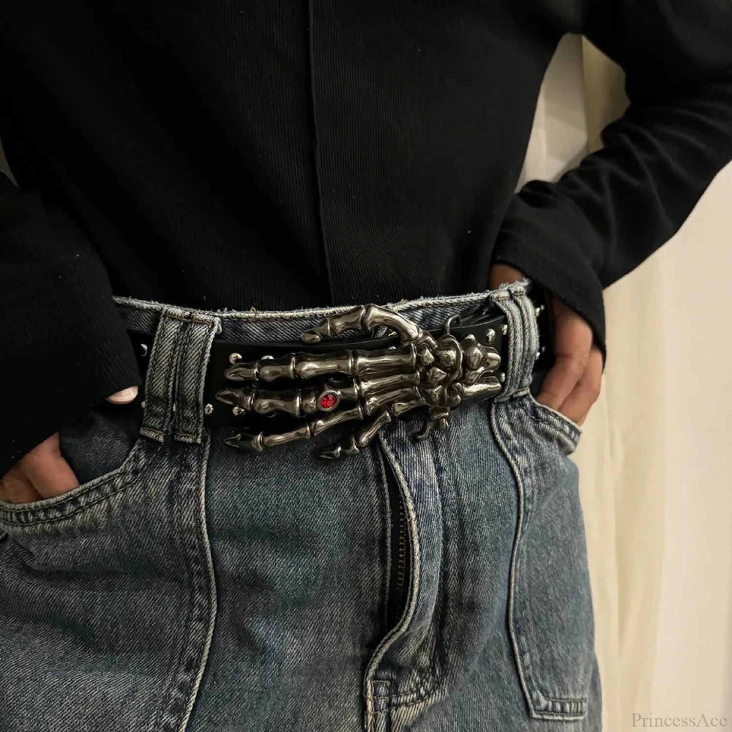 Neutral Gothic Skull Rivet Belt - Image 4