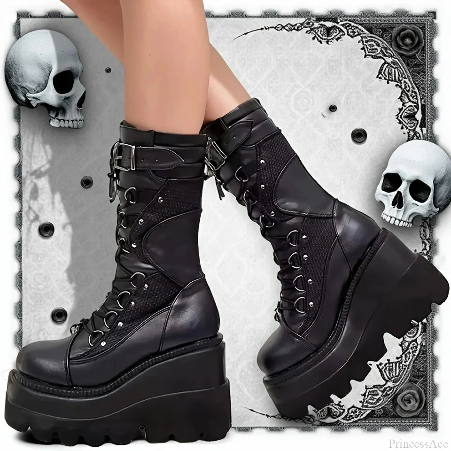 New Dark Platform Rivet Punk Wedge Boot - Image 2