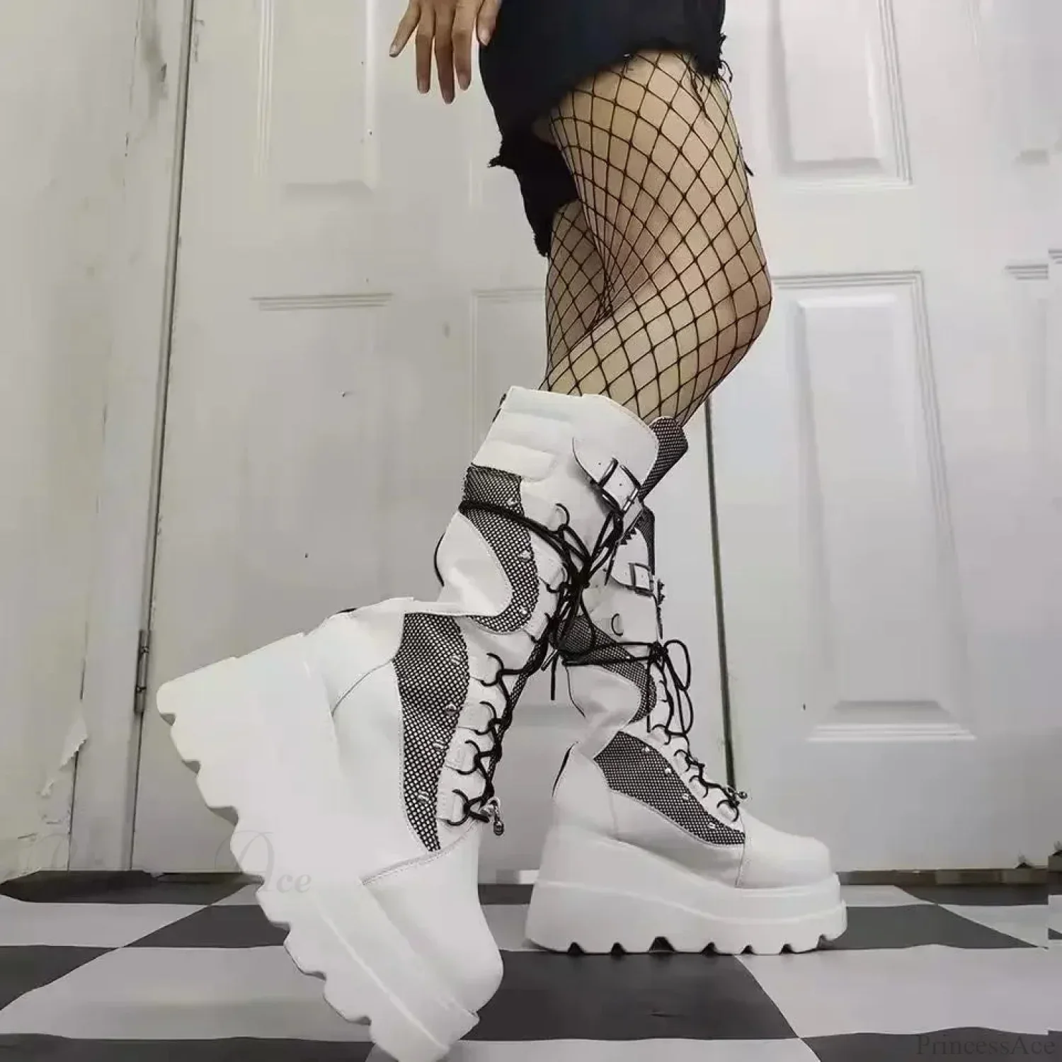 New Dark Platform Rivet Punk Wedge Boot - Image 3