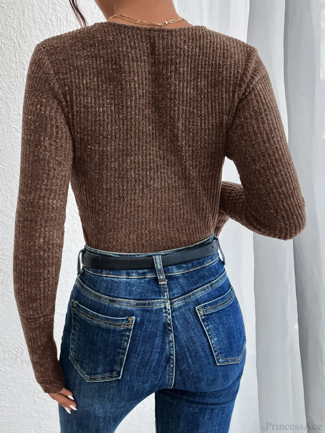 New Design Kink Deep V-Neck Solid Color Slim Sweater Top Women - Image 2