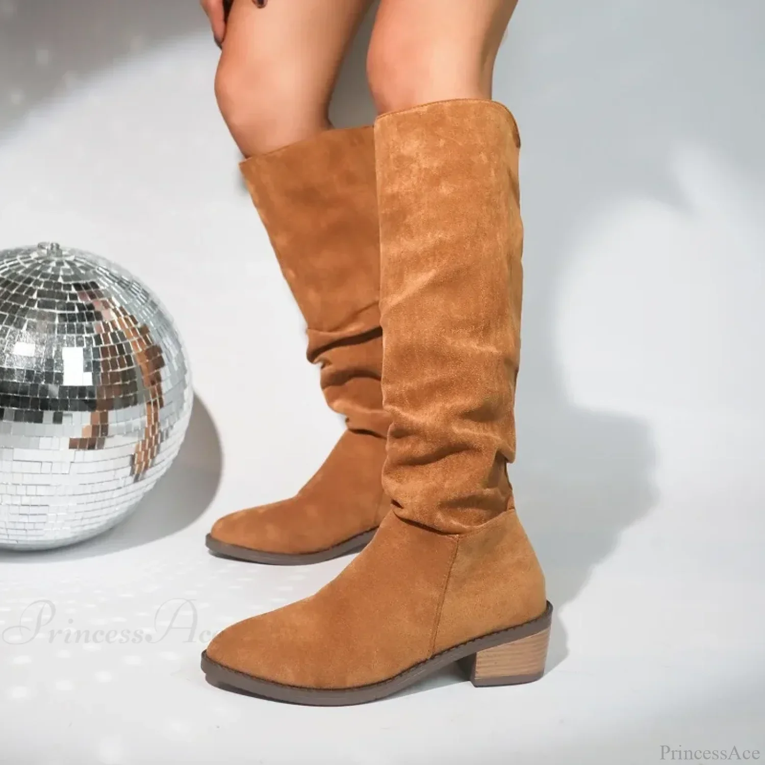 New Fashion Trendy British Retro Brown Autumn Suede Casual Big Knee High Boot - Image 4