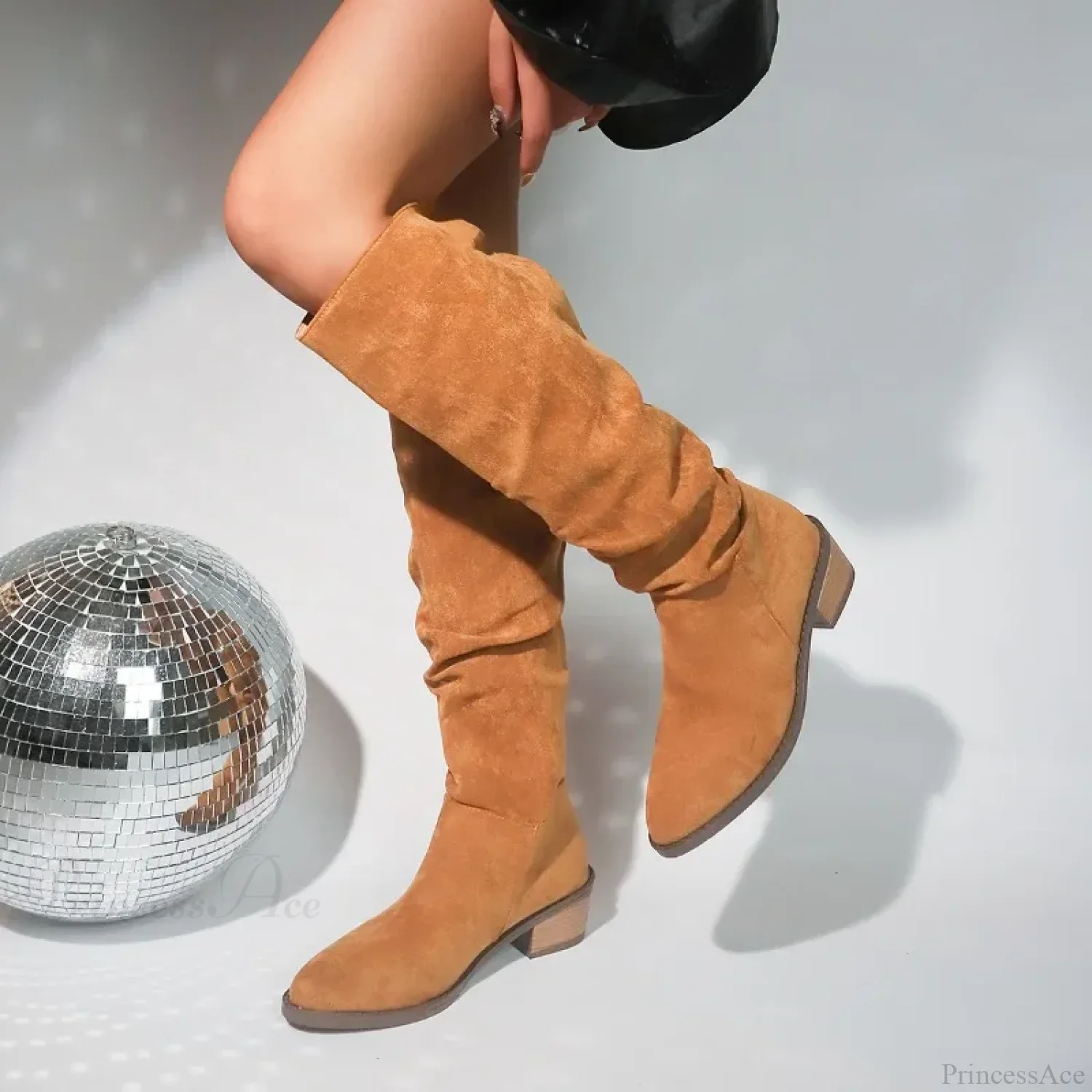 New Fashion Trendy British Retro Brown Autumn Suede Casual Big Knee High Boot - Image 5