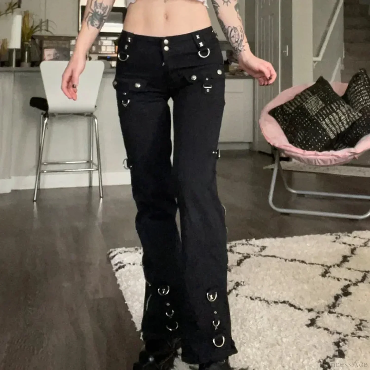 New Gloomy Punk Gothic Y2K Patchwork Pant - Image 4