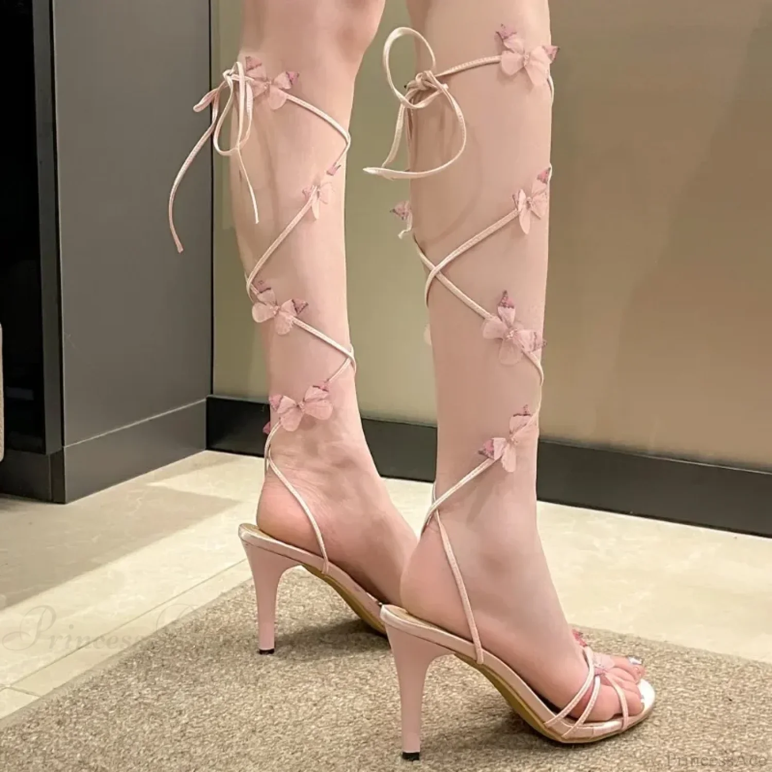 New Pink Butterfly Design Elegant Strappy Open Toe Party High Heel - Image 6