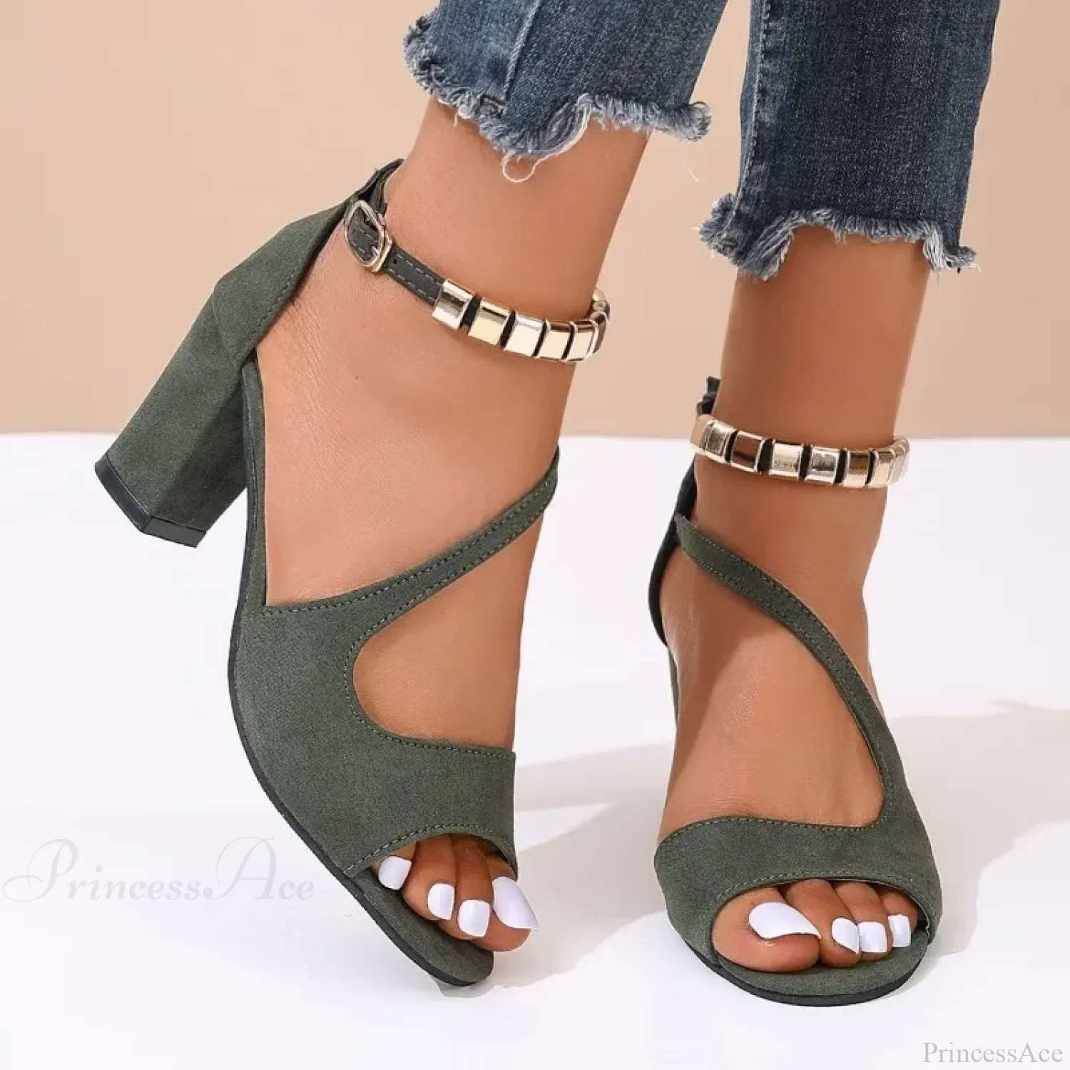 New Pink Platform Stylish Open Toe Comfortable Chunky Dress Summer Low Heel Pump - Image 3