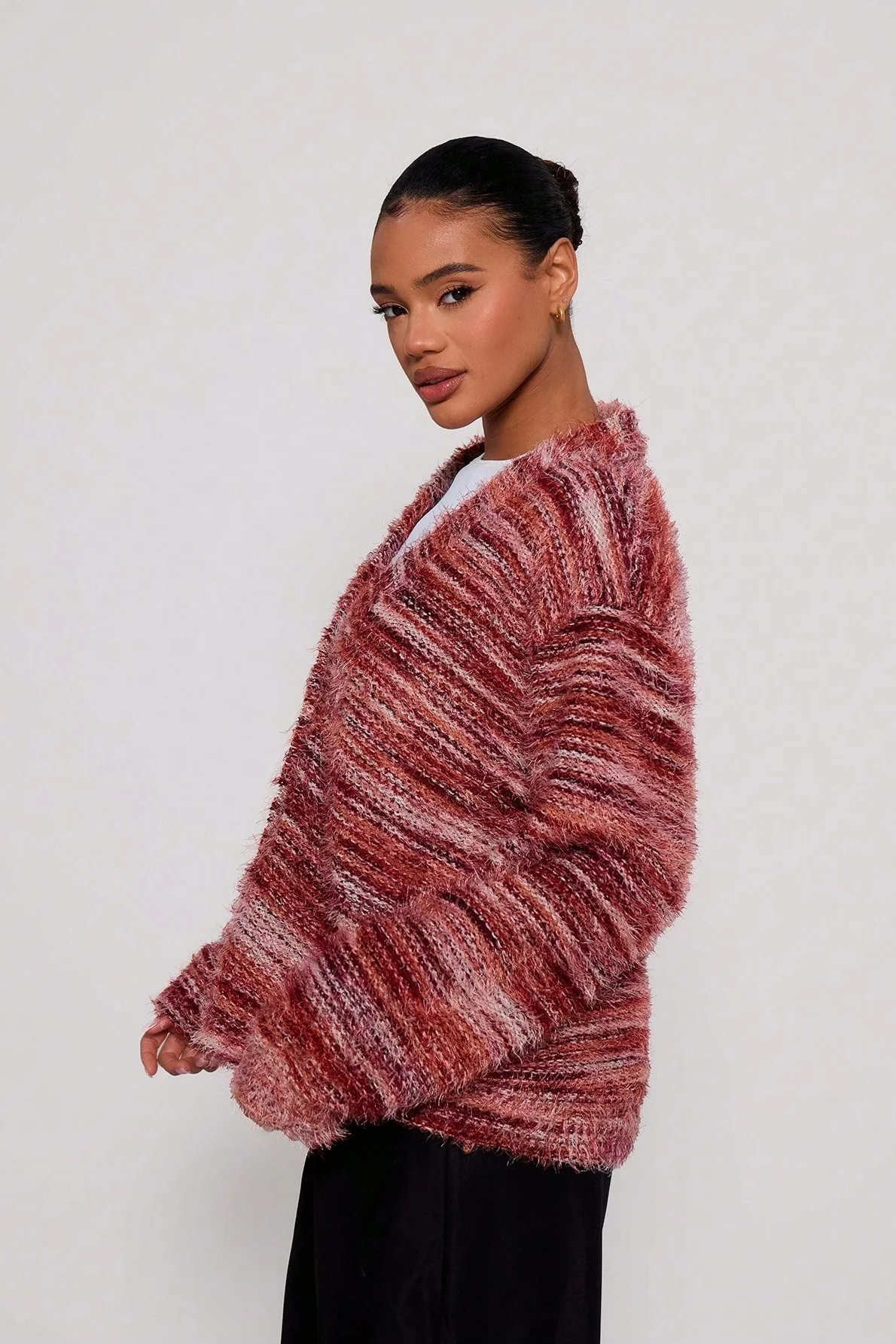 New Retro Fashion Deep V-Neck Maillard Plush Long-Sleeve Knit Cardigan - Image 7