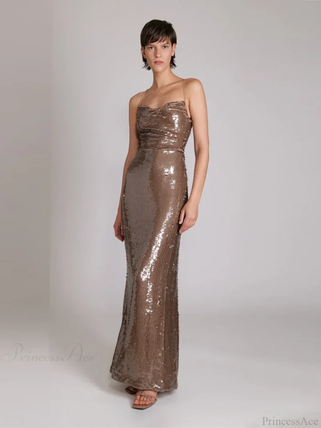 New Sexy Sleeveless Backless Lace-up Slim Long Dress Bright Sequins Party Dress - Image 4