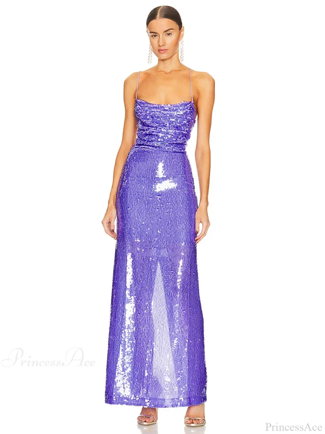 New Sexy Sleeveless Backless Lace-up Slim Long Dress Bright Sequins Party Dress - Image 7