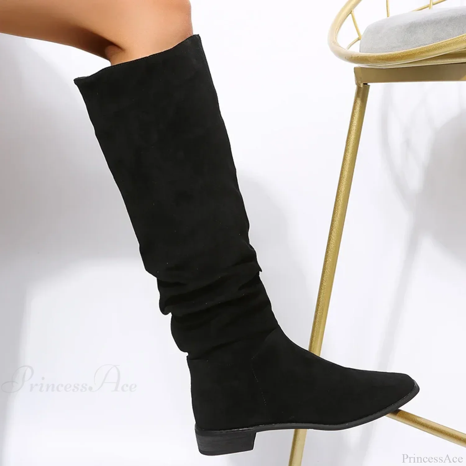 Suede Pointed Toe Knee-High Boots - Image 6