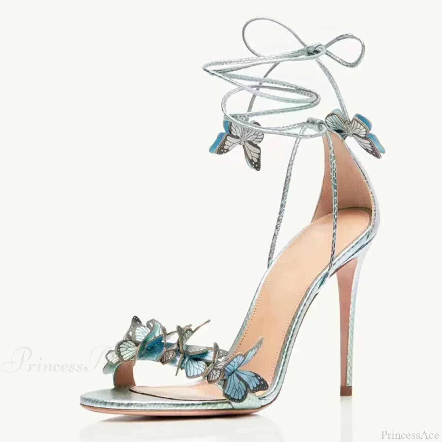 New Yellow Green Cross Strap Butterfly Open Toe Elegant High Heel - Image 8