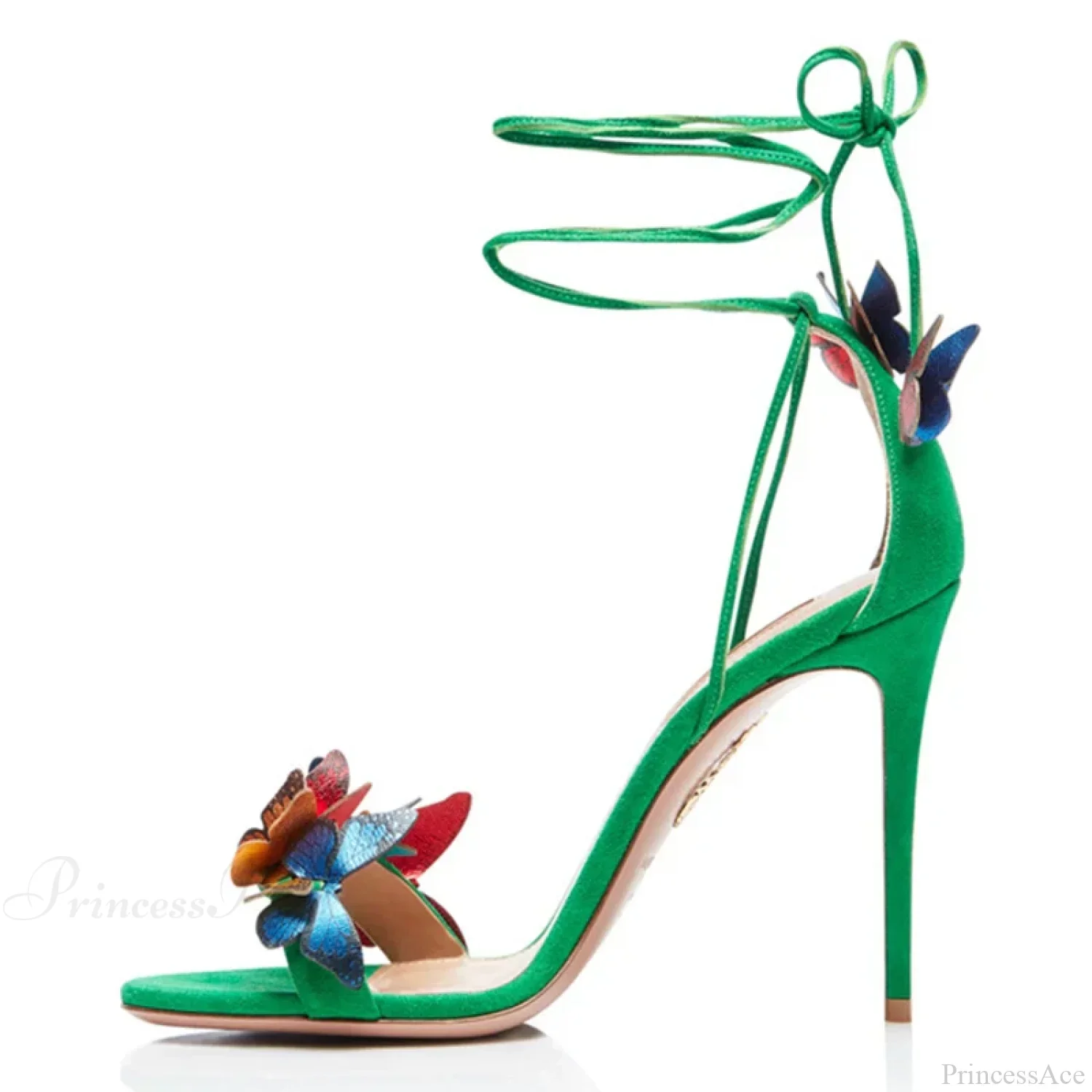 New Yellow Green Cross Strap Butterfly Open Toe Elegant High Heel - Image 9