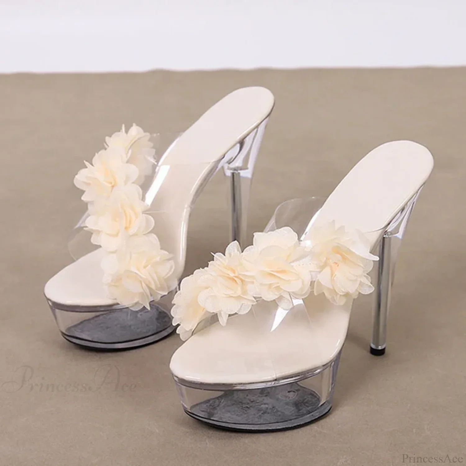 NewFashion Pink Floral Pvc Transparent Super-High Platform Sexy Peep-Toe Slipper High Heel - Image 4