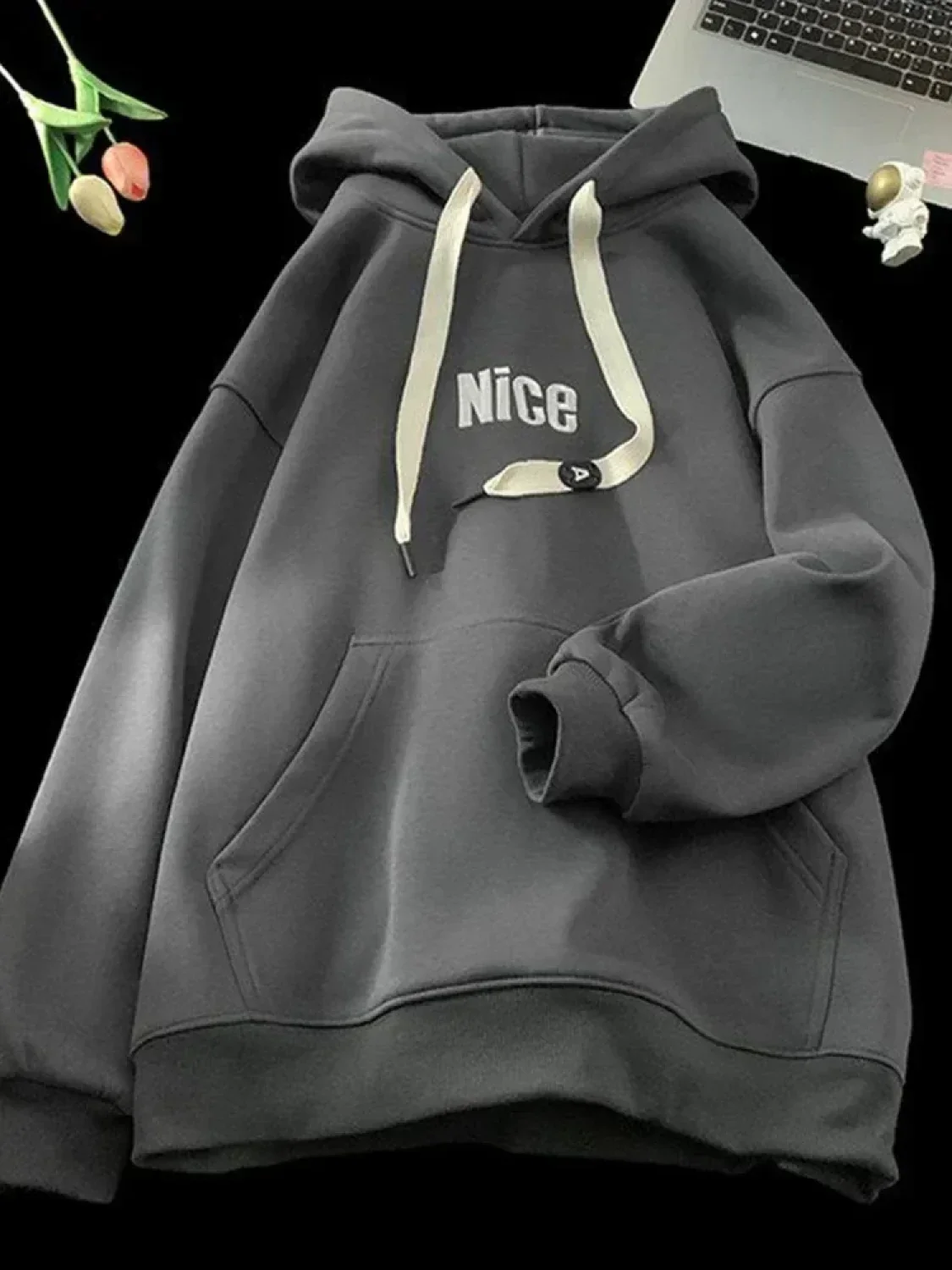 Nice Letter Print Cotton Fleece Hoodie - Image 9