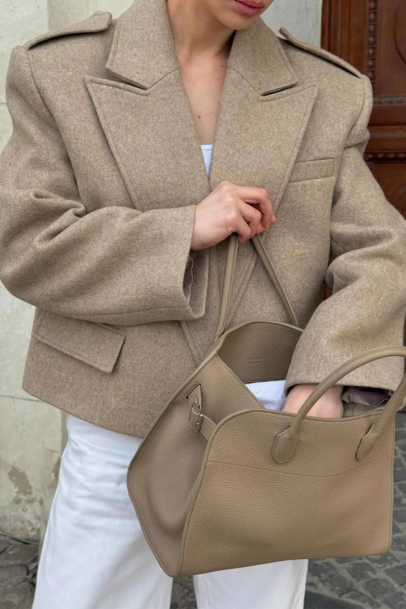 Notch-Lapel Epaulet Wool Blend Loose Coat - Image 8