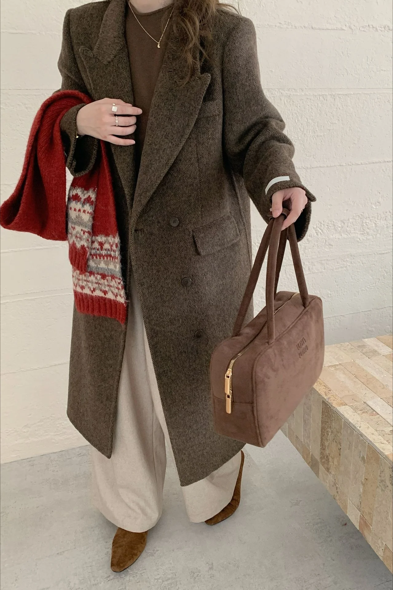 Notched Lapel Double-Faced Wool Thickened Long Overcoat - Image 3