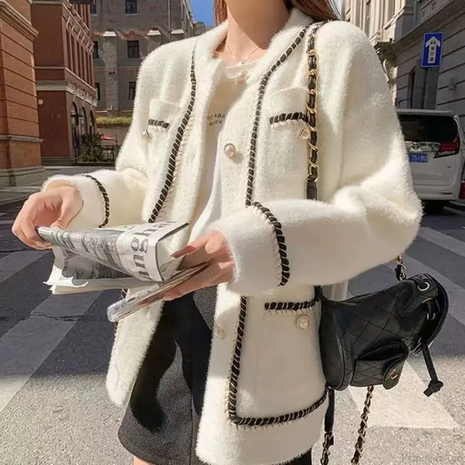 O-Neck Solid Color Office Knit Cardigan - Image 3
