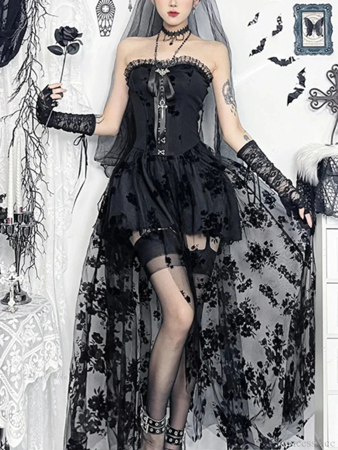 Obscure Blooms Net Bodice Midi Dress - Image 6