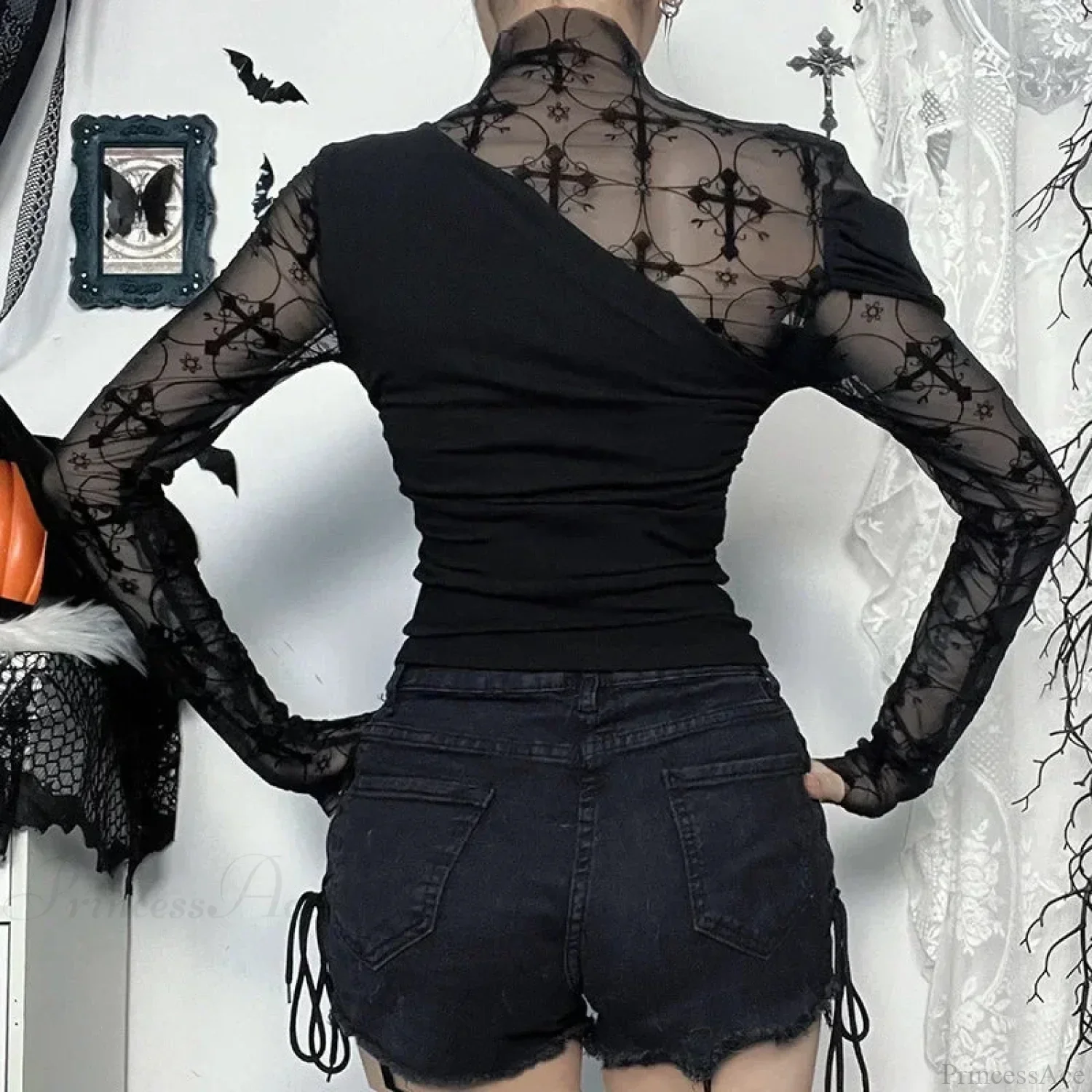 Obscure Gothic Net Patchwork Blouse - Image 4
