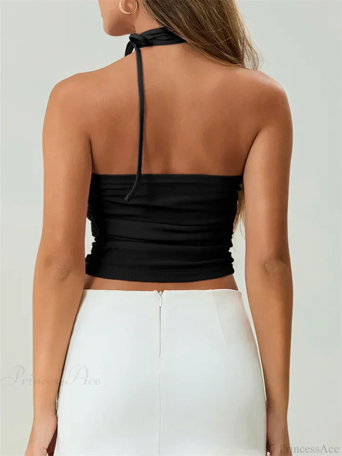 Off Shoulder 3D Flower Ruched Tube Crop Top - Image 2