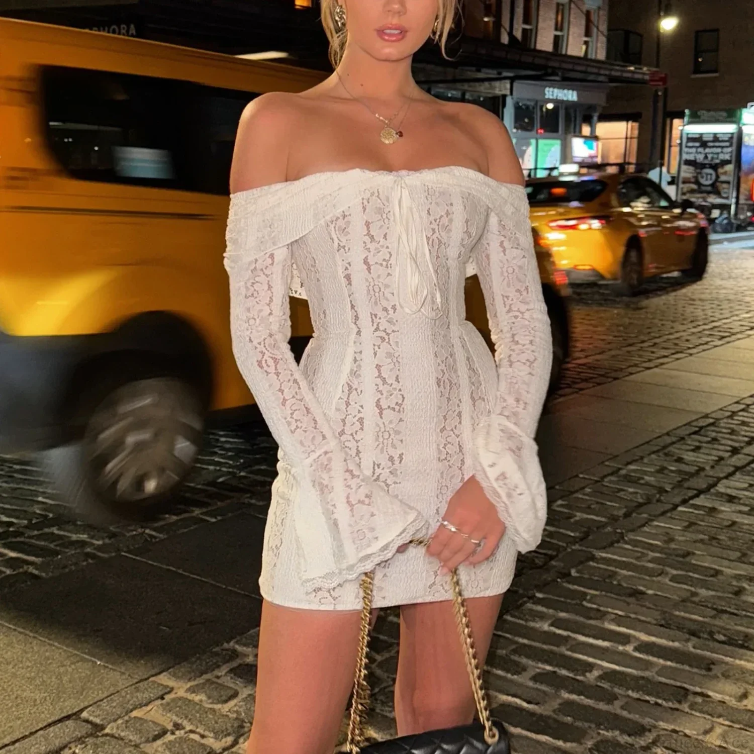 Off-Shoulder Bow Ruched Mini Dress - Image 2