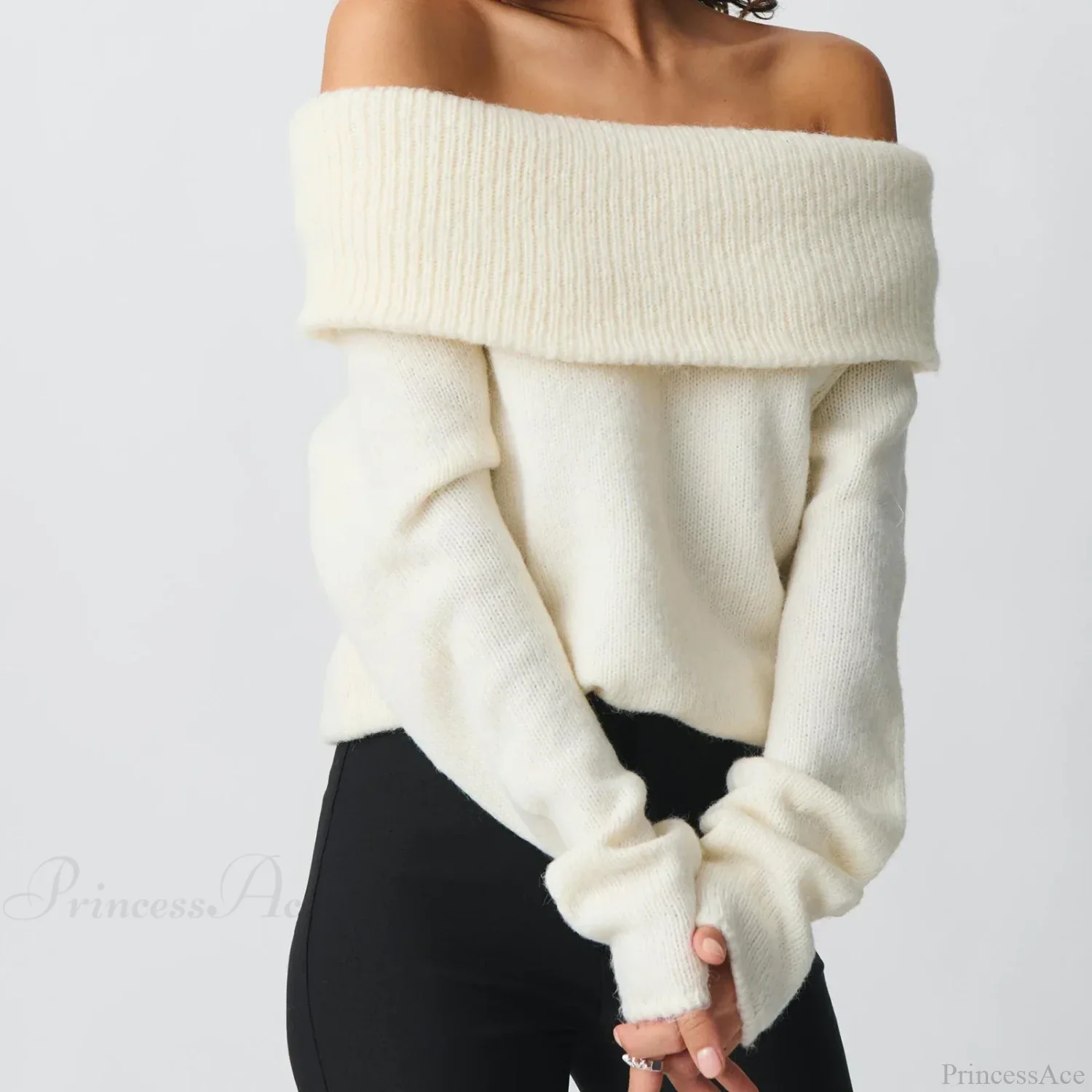 Off Shoulder Cropped Trendy Slouchy Knit Pullover Top