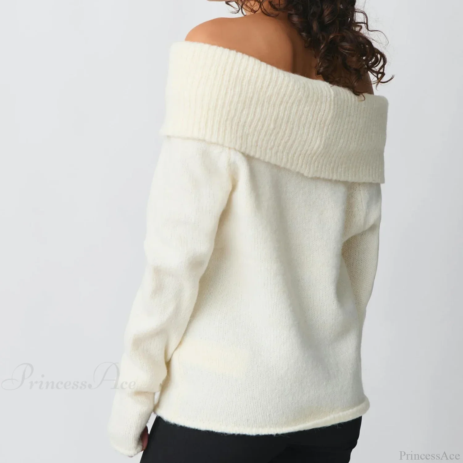 Off Shoulder Cropped Trendy Slouchy Knit Pullover Top - Image 2