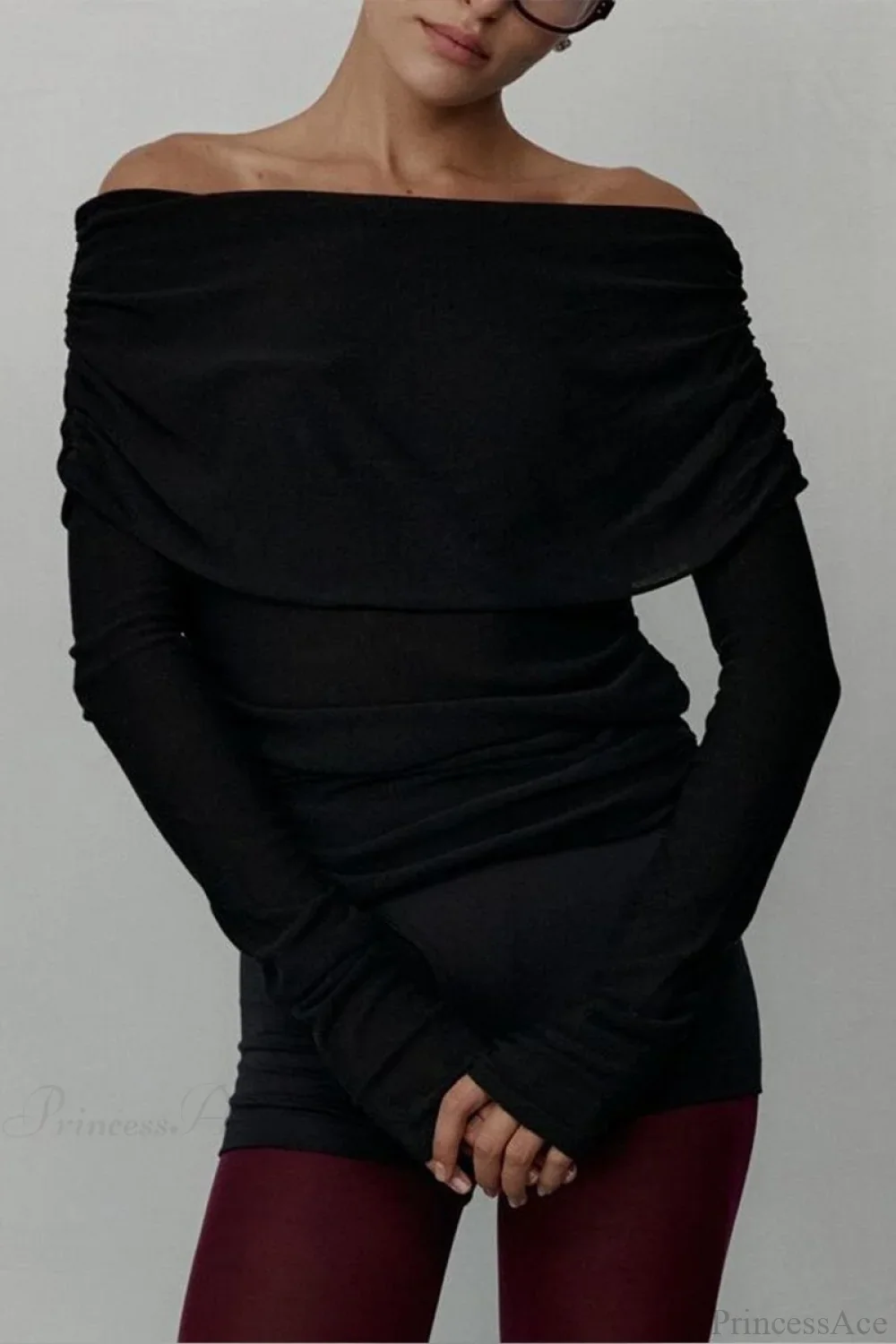 Off-Shoulder Fitted Long-Sleeve Knit Top - Image 9