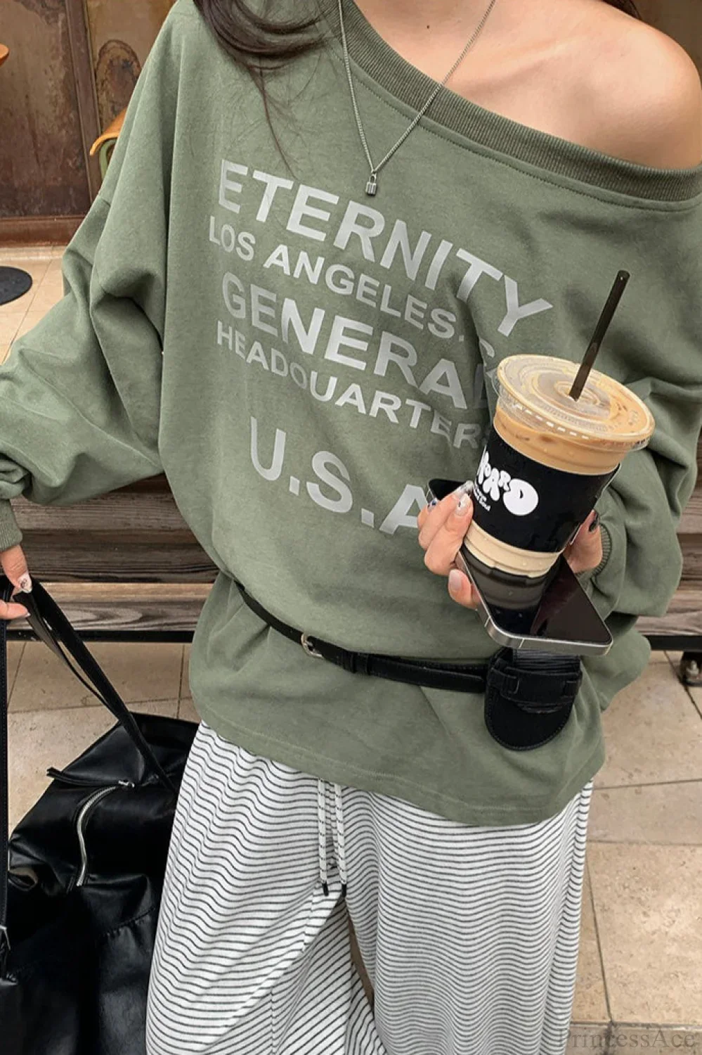 Off-Shoulder Graphic Letter Relaxed Sweatshirt - Image 3
