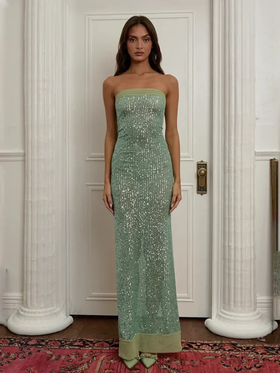 Off-shoulder High Split Sequin Party Dress - Image 2