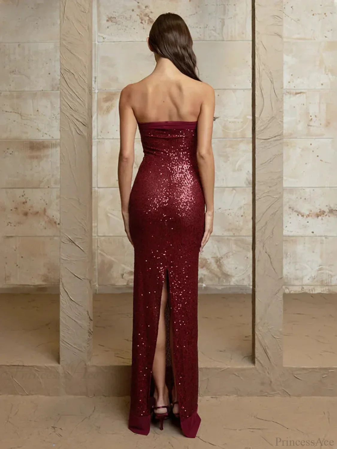 Off-shoulder High Split Sequin Party Dress - Image 4