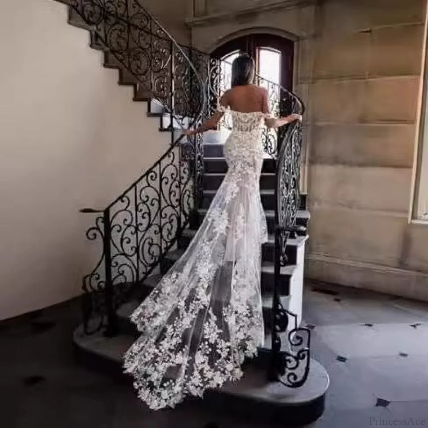 Off-Shoulder Lace Mermaid Bridal Wedding Dress - Image 2
