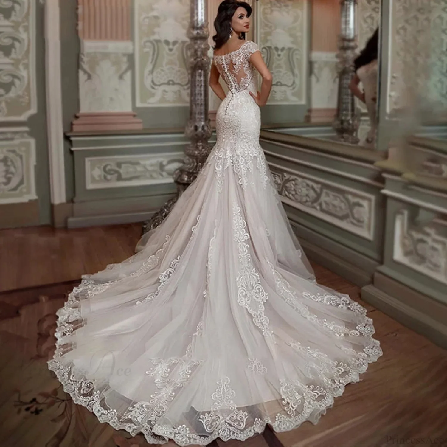Off-Shoulder Lace Mermaid Wedding Dress - Image 3